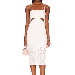 midi long sleeve dress Beige Polka Dot Charmeuse Long Sleeve V Neck Midi Dress